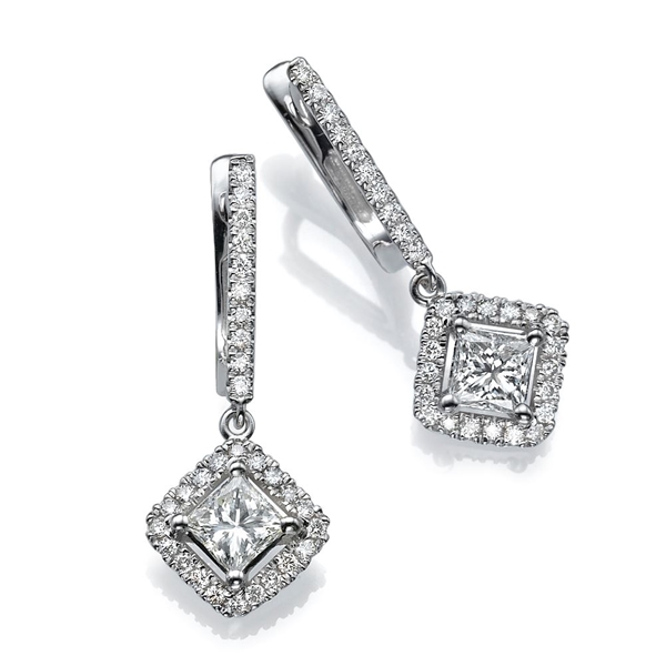 Picture of 1.48 Total Carat Drop Princess Diamond Earrings