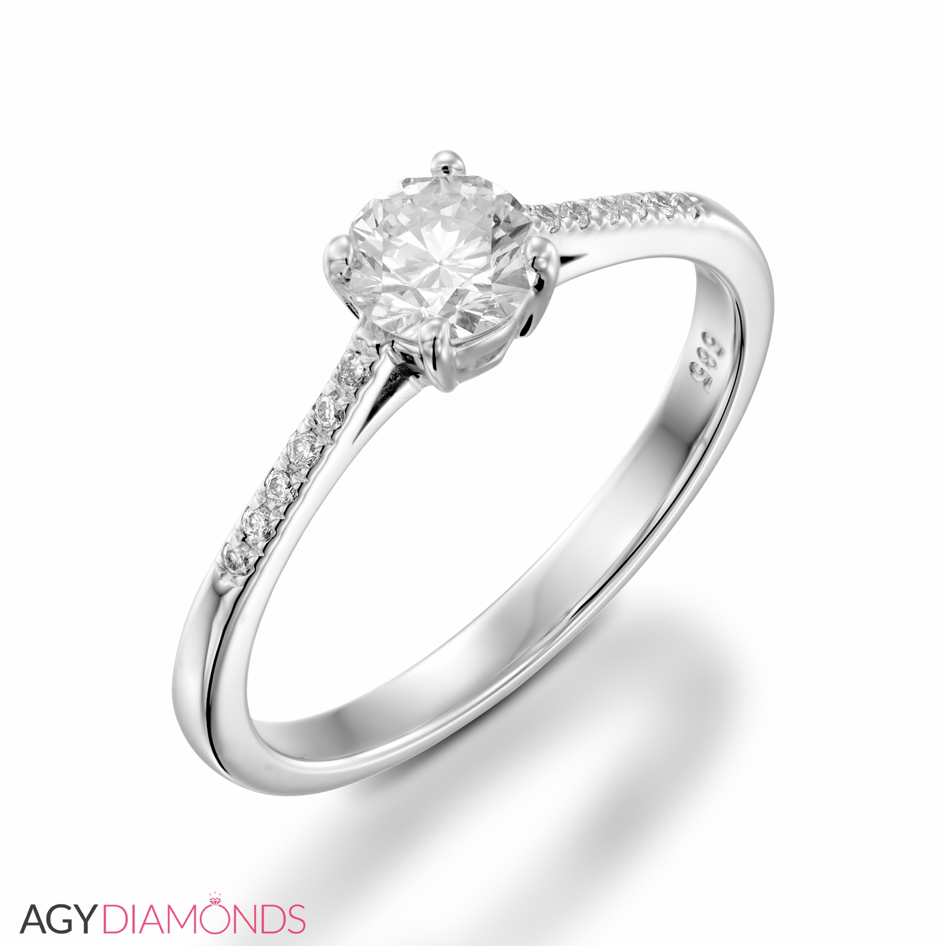 0.56 Total Carat Classic Engagement Round Diamond Ring in White Gold Center Stone 0.50 Carat